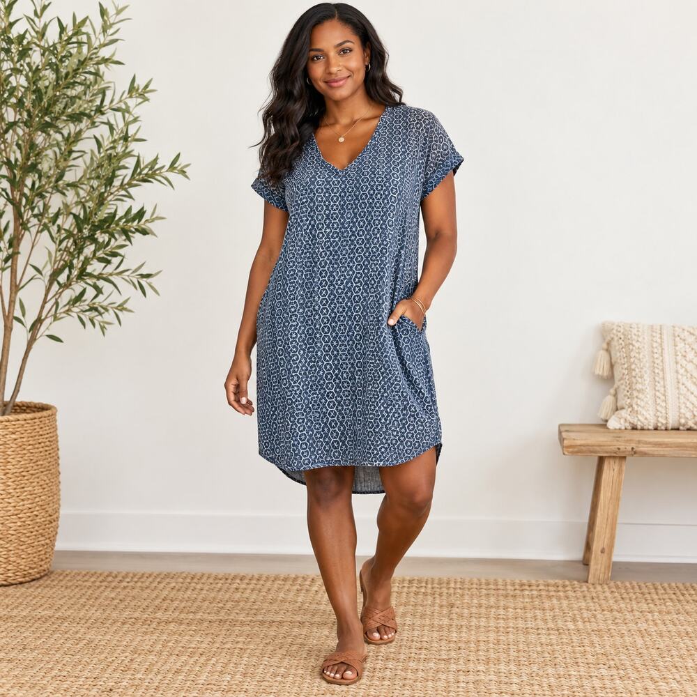 Cloth & Stone chambray v-neck dress classic Small